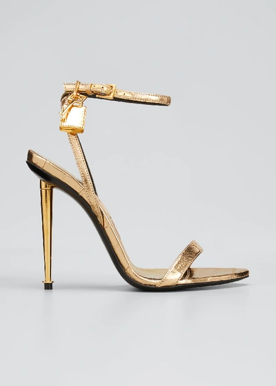 Shop Tom Ford Metallic Eel Padlock & Key Sandals In Gold