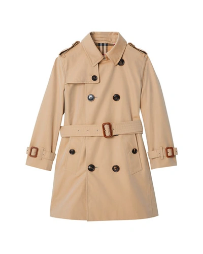 Shop Burberry Mayfair Collared Trench Coat In Beige