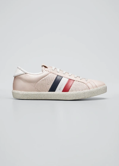 Shop Moncler Ryegrass Leather Logo Stripe Sneakers In White