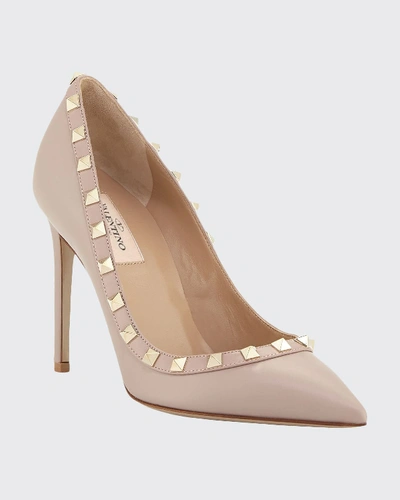 Shop Valentino Rockstud Leather 100mm Pumps In Poudre