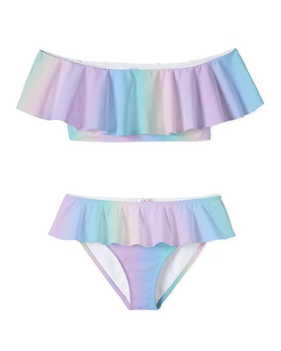 Shop Stella Cove Girl's Rainbow Pastel Ruffle Two-piece Bikini Set In Multicolor