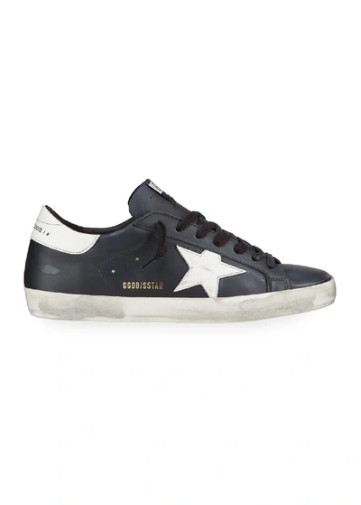 Shop Golden Goose Men's Superstar Vintage Leather Sneakers In Black