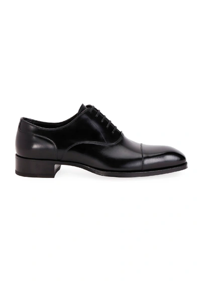 Shop Tom Ford Men's Formal Leather Cap-toe Oxford Shoes In Black