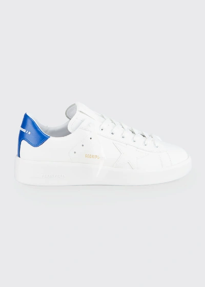 Shop Golden Goose Men's Pure Star Leather Sneakers In White/blue