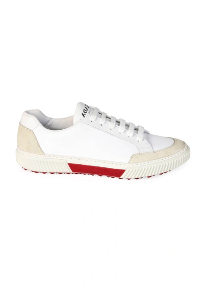 Shop Prada Men's Suede-trim Low-top Sneakers In White