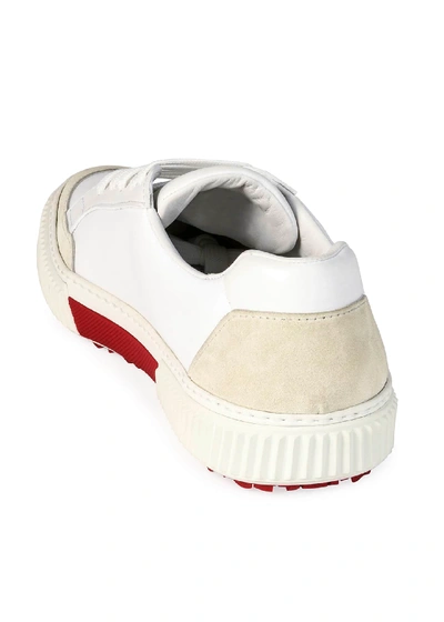 Shop Prada Men's Suede-trim Low-top Sneakers In White
