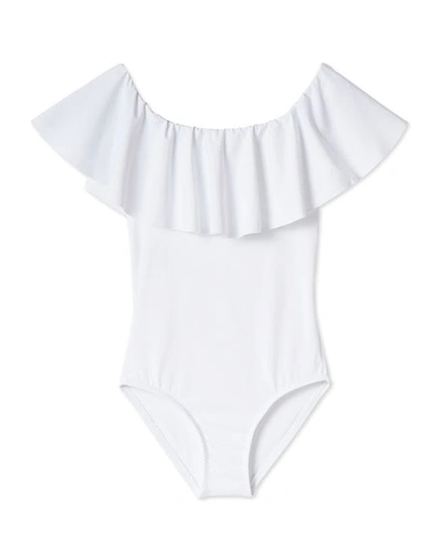 Shop Stella Cove Girl's Solid Ruffle One-piece Swimsuit In White