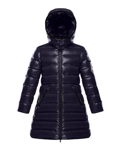 Shop Moncler Moka Laque Mini Me Quilted Hooded Long Coat In Blue