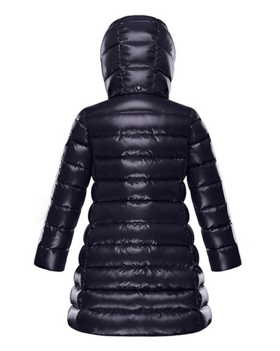 Shop Moncler Moka Laque Mini Me Quilted Hooded Long Coat In Blue
