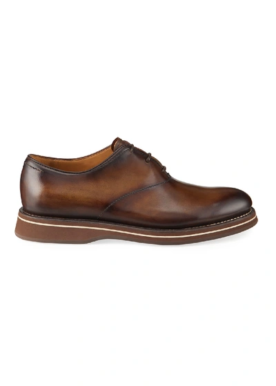 Shop Berluti Men's Venezia Burnished Leather Oxford Shoes In Brown