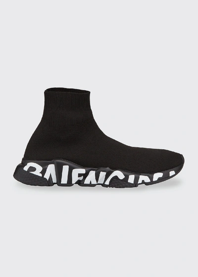 Shop Balenciaga Men's Speed Sneakers With Logo On Sole In Black