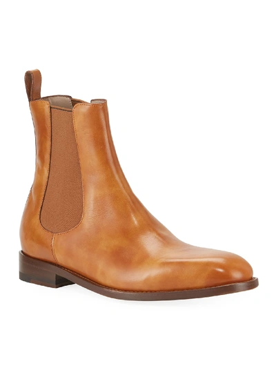 Shop Manolo Blahnik Men's Delsa Leather Chelsea Boots In Brown