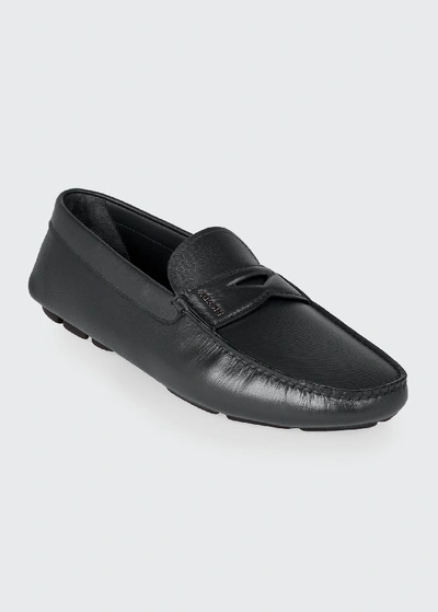 Shop Prada Men's Saffiano Leather Penny Drivers In Black