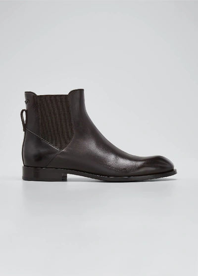 Shop Ermenegildo Zegna Men's Leather Chelsea Boots In Brown