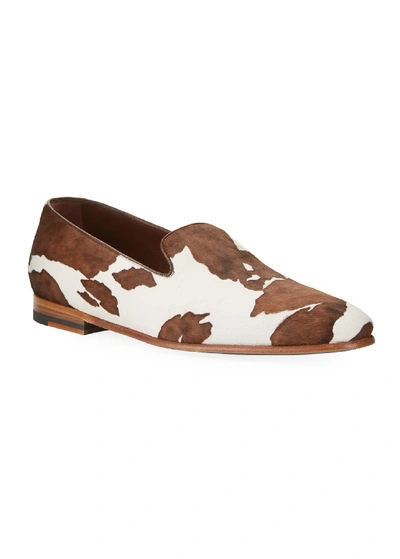 Shop Manolo Blahnik Men's Mario Calf Hair Slip-ons In Animal Print