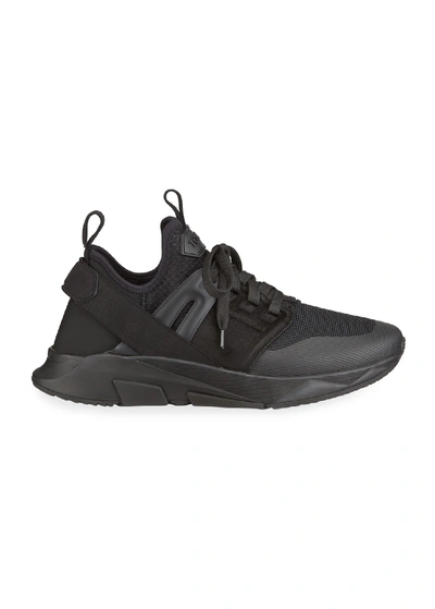 Shop Tom Ford Men's Tonal Knit Trainer Sneakers In Black