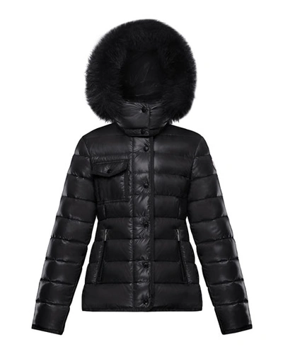 Shop Moncler Armoise Quilted Nylon Puffer Jacket W/ Fur Trim In Black