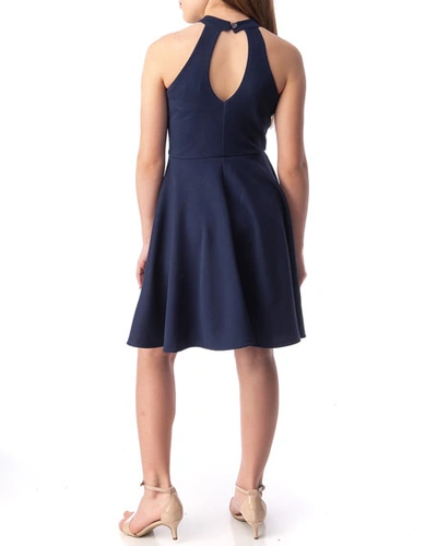 Un Deux Trois Girl's Halter Keyhole-back Dress In Navy