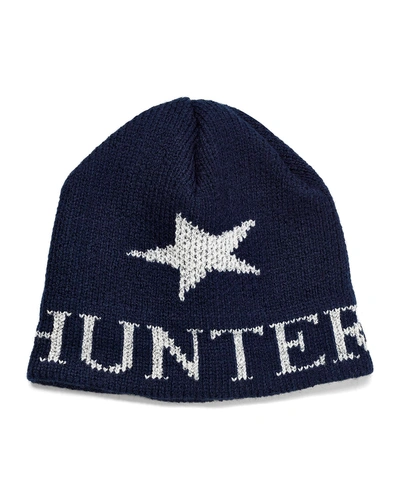 Shop Butterscotch Blankees Kid's Single Star Metallic Beanie Hat, Personalized In Navy/silver