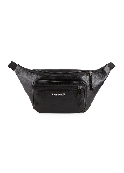 Shop Balenciaga Men's Explorer Lambskin Belt Bag In Black