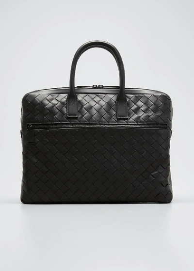 Shop Bottega Veneta Men's Borsa Large Woven Leather Briefcase In Black