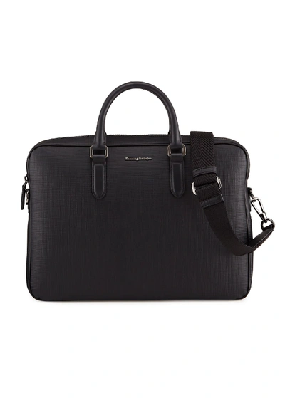 Shop Ermenegildo Zegna Men's Stuoia Leather Briefcase In Black