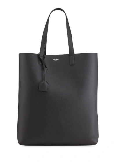Shop Saint Laurent Men's Calf Leather Shopper Tote Bag In Black