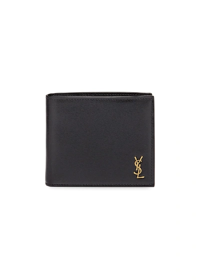 Saint Laurent Compact Leather Wallet With Interlocking Ysl Logo In Black