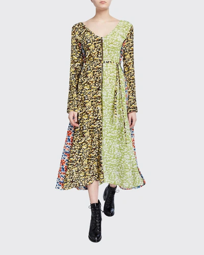 Shop Stine Goya Maca Paneled Floral Long-sleeve Dress In Multi Pattern