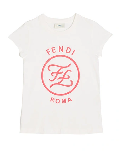 Shop Fendi Girl's Short-sleeve Large Logo T-shirt In White