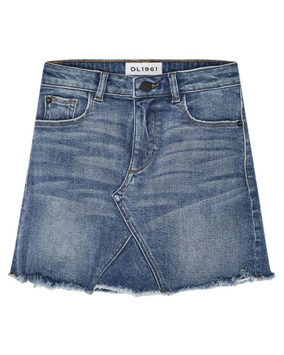 Shop Dl Premium Denim Girls' Jenny Raw-edge Denim Mini Skirt In Blue