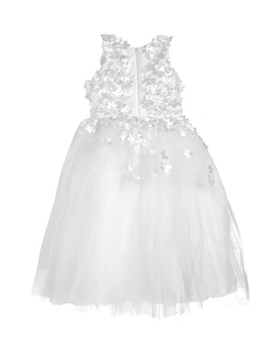 White Label By Zoe Girl's Lauren 3d Flower Embellished Tulle Dress In White