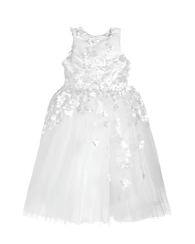 Shop White Label By Zoe Girl's Lauren 3d Flower Embellished Tulle Dress In White