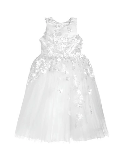 White Label By Zoe Girl's Lauren 3d Flower Embellished Tulle Dress In White