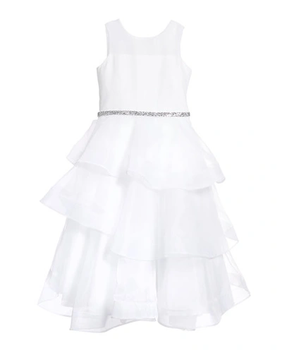 White Label By Zoe Girl's Ella Organza Tiered Dress In White