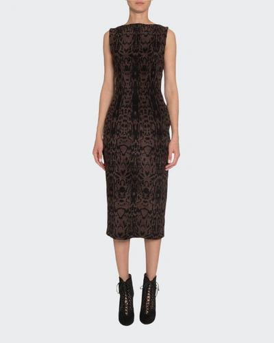 Shop Alaïa Animal-print Sleeveless Velvet Midi Dress In Black/brown