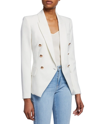 Shop L Agence Kenzie Double-breasted Blazer Jacket In Ivory