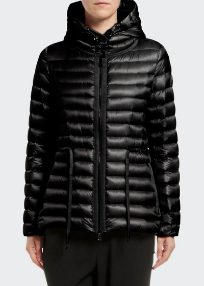 Shop Moncler Raie Horizontal Drawstring Puffer Coat In Black