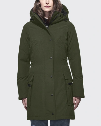 Shop Canada Goose Kinley Hooded Cinched-waist Parka Coat In Military Green