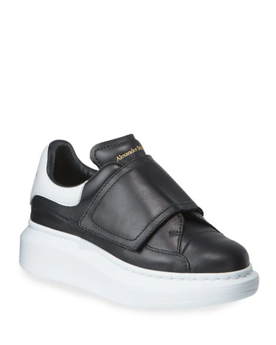 Shop Alexander Mcqueen Oversized Grip-strap Leather Sneakers, Toddler/kids In Black