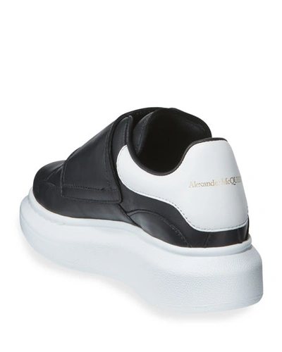 Shop Alexander Mcqueen Oversized Grip-strap Leather Sneakers, Toddler/kids In Black