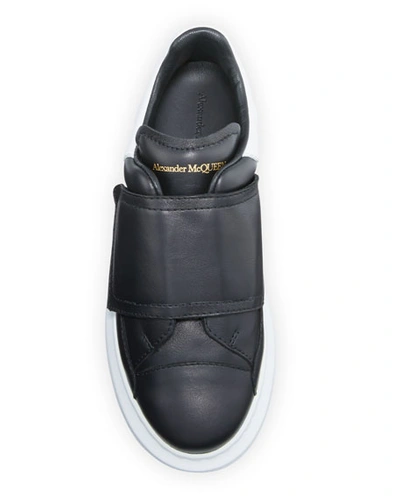 Shop Alexander Mcqueen Oversized Grip-strap Leather Sneakers, Toddler/kids In Black