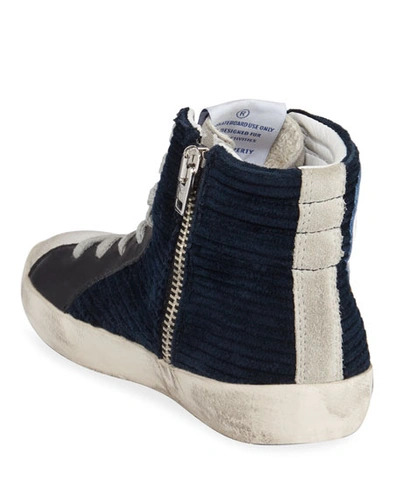 Shop Golden Goose Boy's Slide High-top Corduroy Sneakers, Toddler/kids In Blue