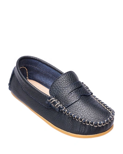 Elephantito Boy's Alex Leather Driver Loafers, Toddler/kids In Navy