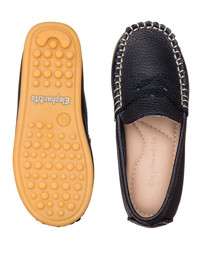Elephantito Boy's Alex Leather Driver Loafers, Toddler/kids In Navy