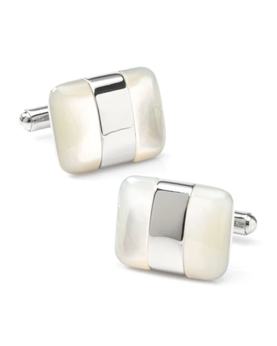 Shop Cufflinks, Inc Men's Silver-wrapped Mother-of-pearl Cufflinks In Oyster