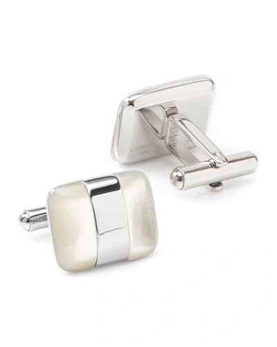 Shop Cufflinks, Inc Men's Silver-wrapped Mother-of-pearl Cufflinks In Oyster