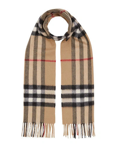 Shop Burberry Men's Giant Check Cashmere Scarf In Dark Beige