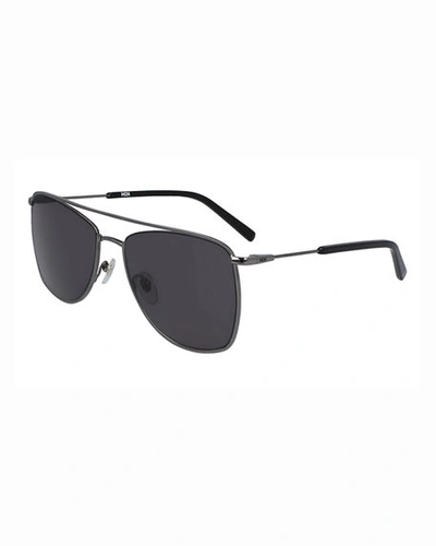 Shop Mcm Men's Outline Gradient Metal Navigator Sunglasses In Gray/black