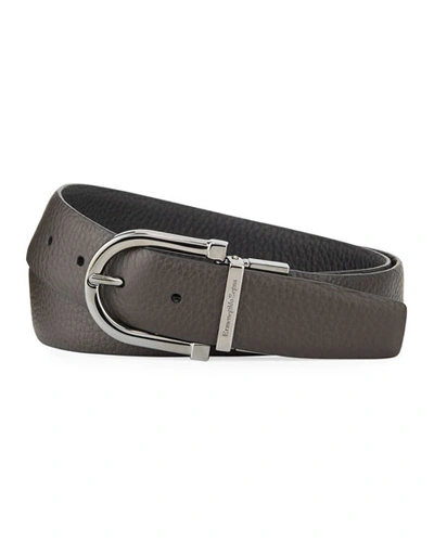 Shop Ermenegildo Zegna Men's Reversible Grained Leather Belt In Brown
